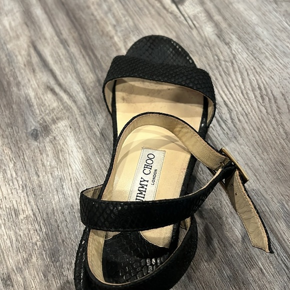 Jimmy Choo Black Embossed Leather Clog Sandals Studded Wood Heel Size 8 - Picture 12 of 13